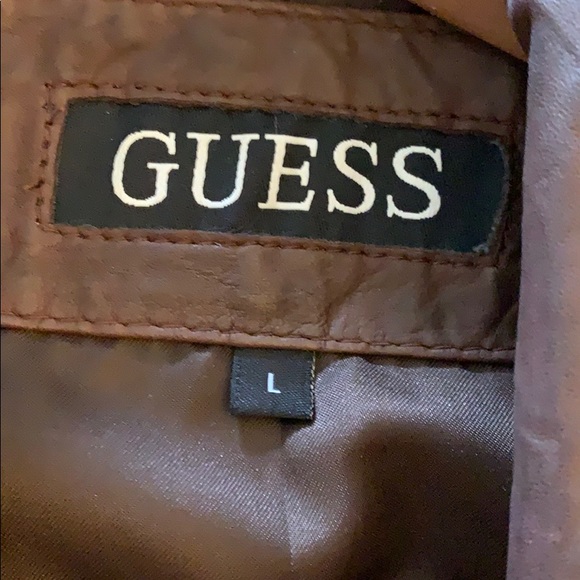 Brown guess leather jacket size large 100% leather - Picture 2 of 3
